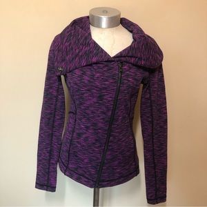Lucy hatha flow asymmetrical full zip up jacket collar cowl neck athletic